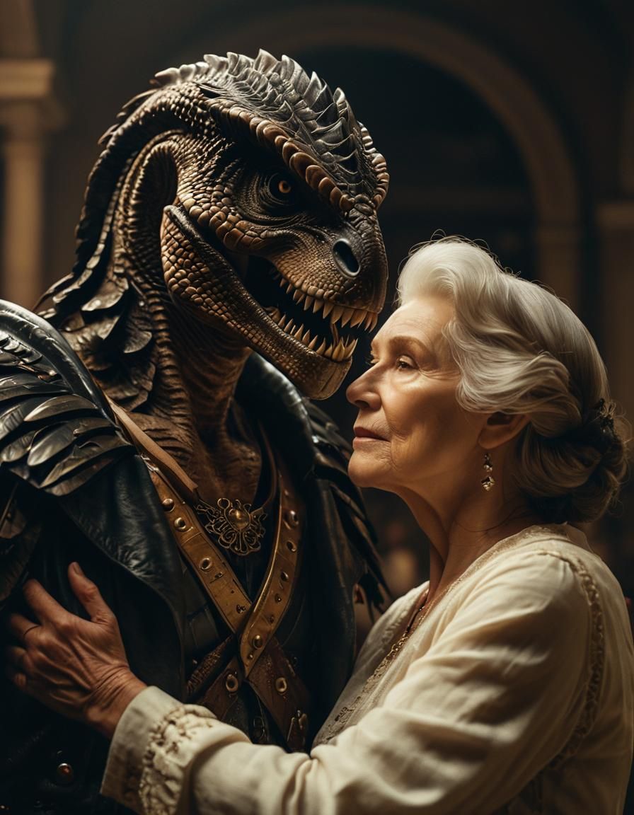 An old lady and her reptile dance partner