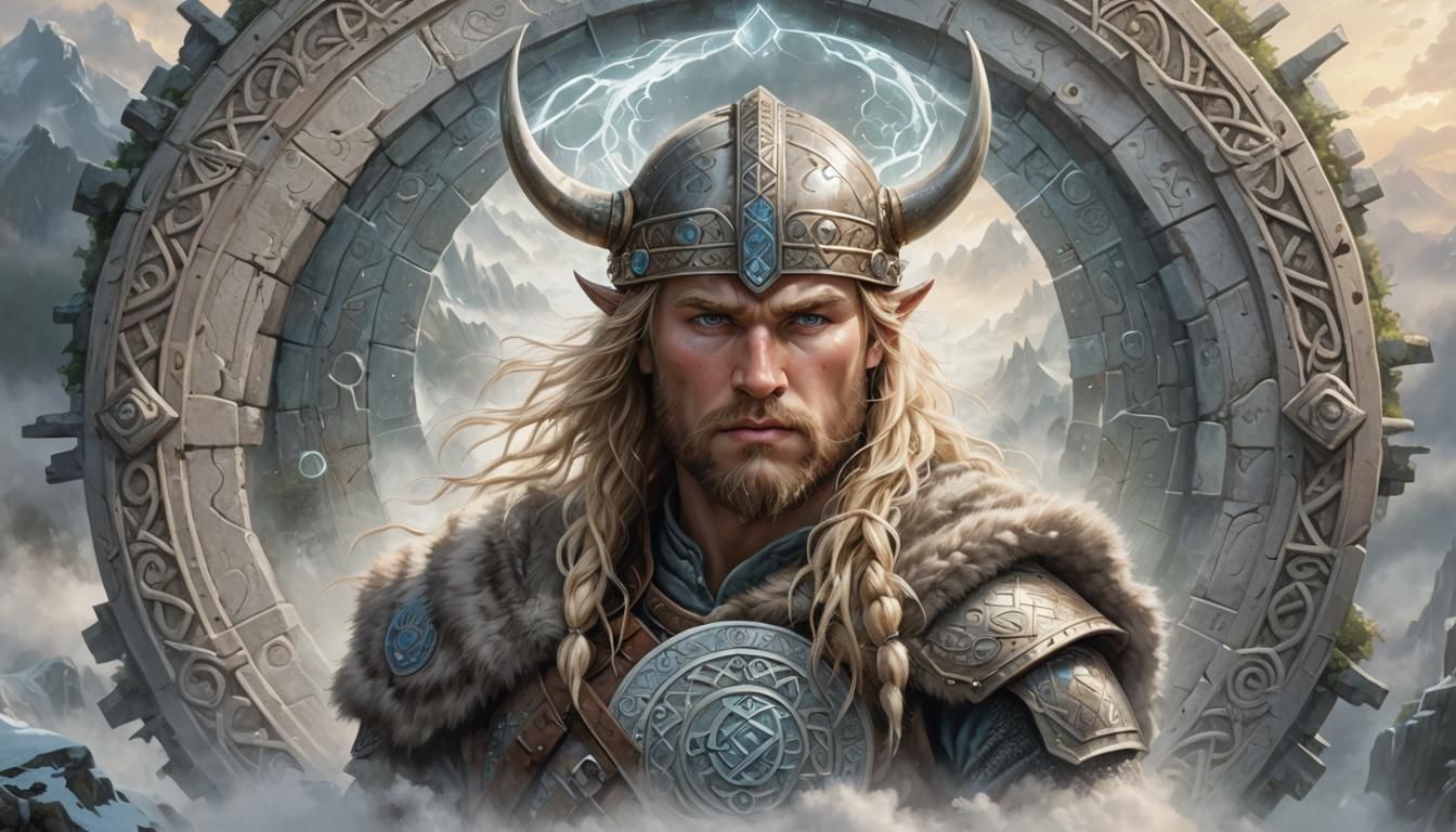 Ethereal Viking Warrior in a Hyperdetailed Fantasy Landscape