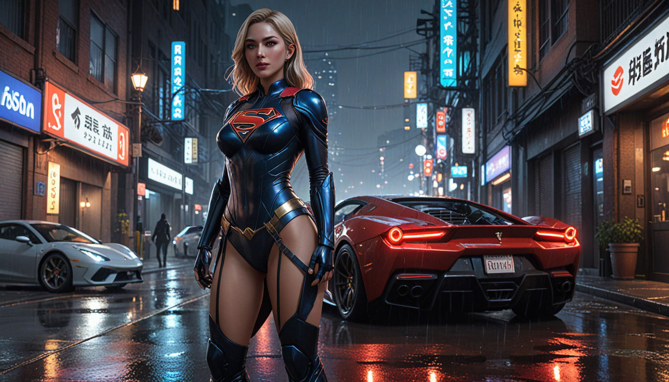 Cyberpunk Supergirl Shines in Gotham City