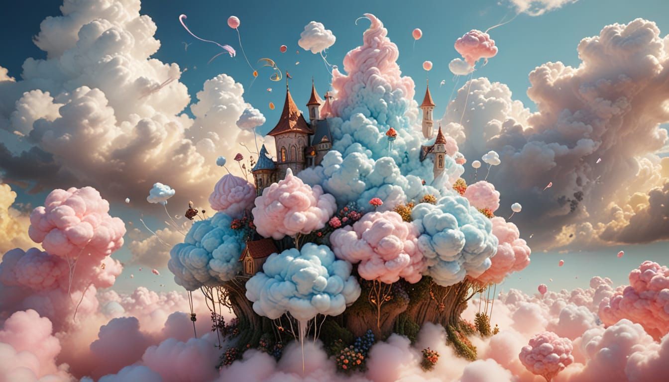 Edible Cloud Garden Harvest in Whimsical Digital Painting St...