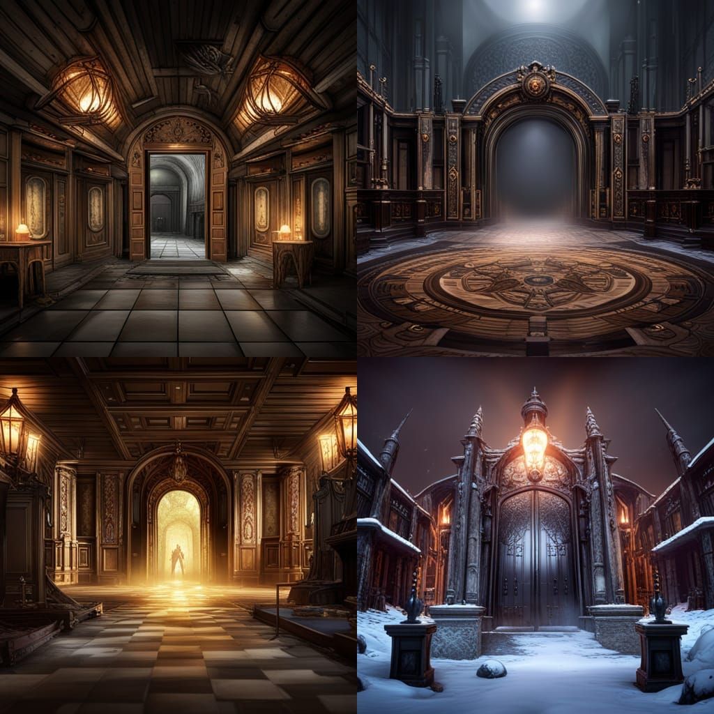 Ghost Hunter Portal to Haunted House in Dark Fantasy Style