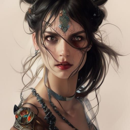 Chained Female Demon Portrait in Hyperdetailed Style