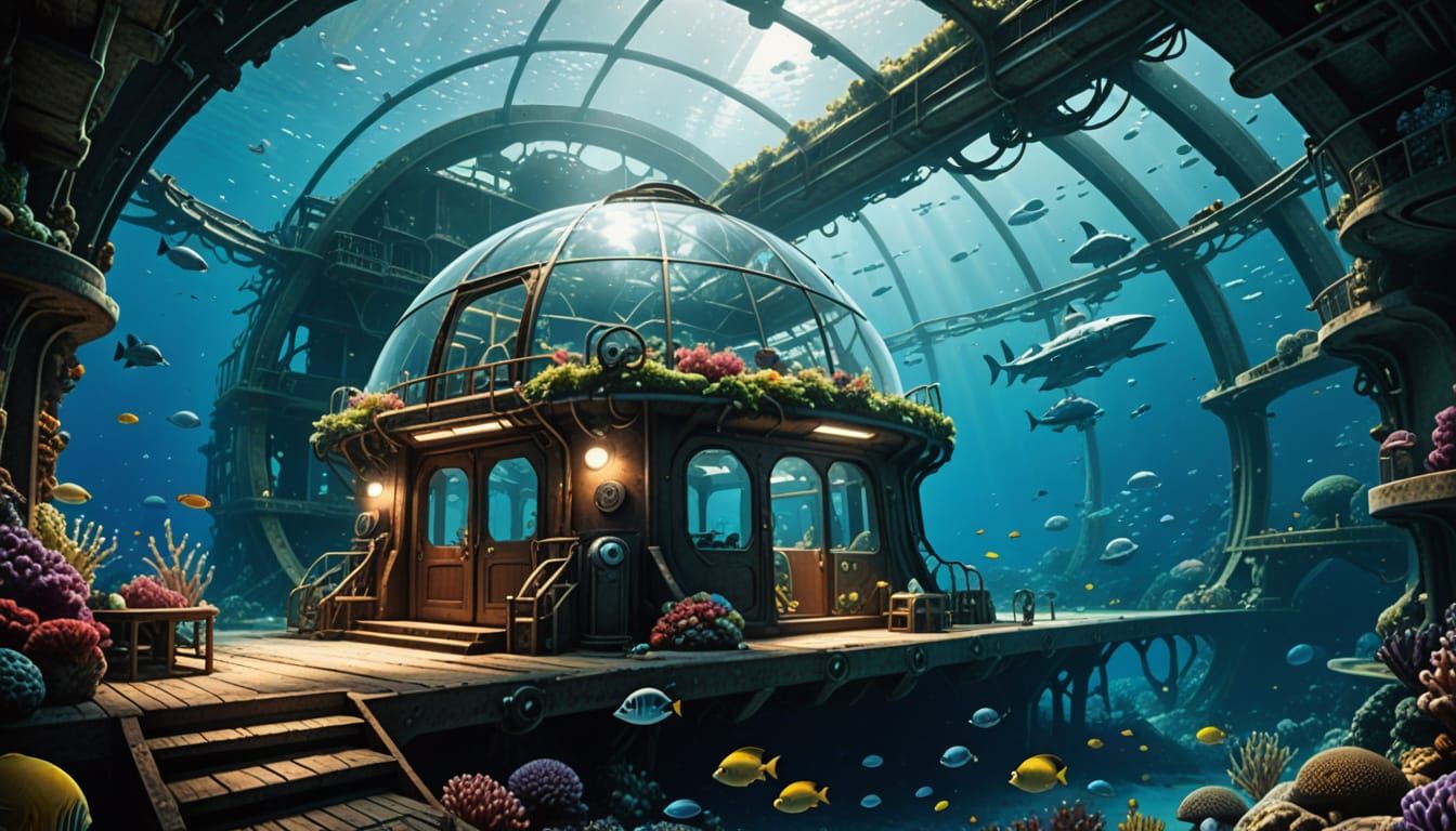 Futuristic Underwater City with Glass Domes
