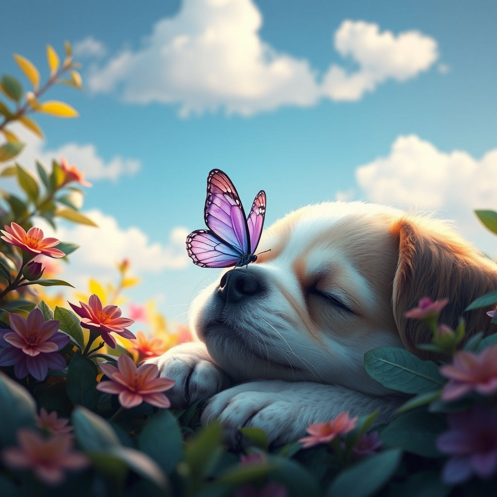 Butterfly on Puppy's Nose: Photorealistic Matte Painting