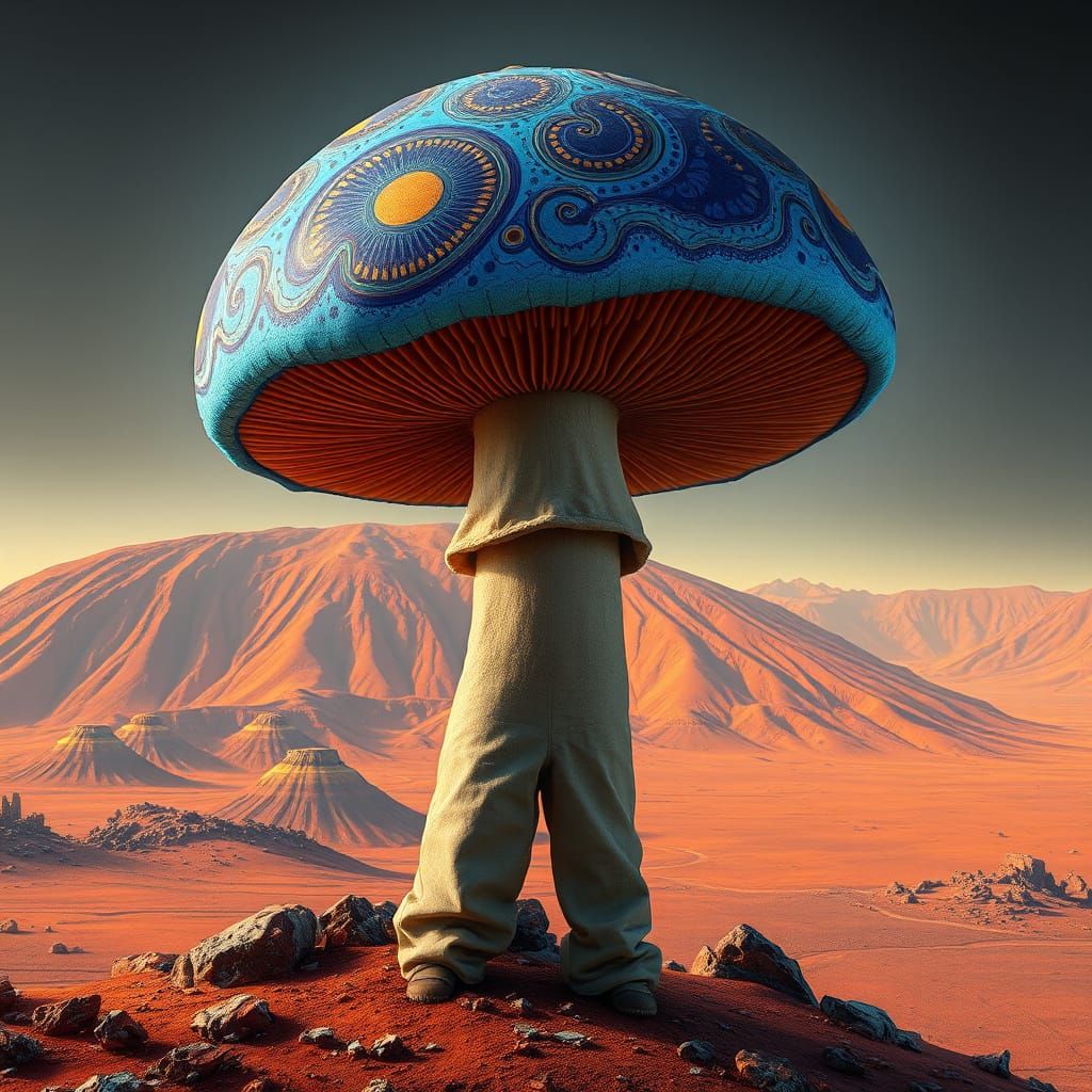 Electric Blue Mushroom Stands at Olympus Mons