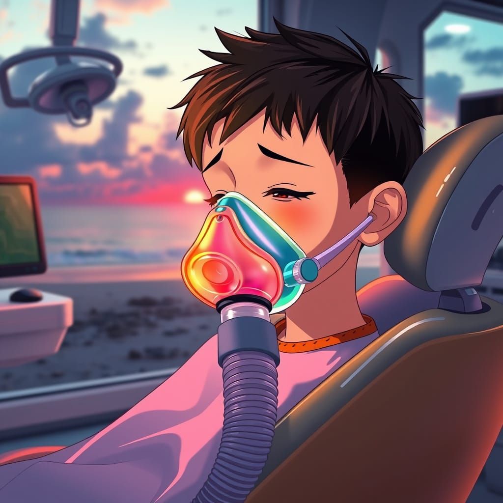 Futuristic Anime Dentist Scene at Sunset