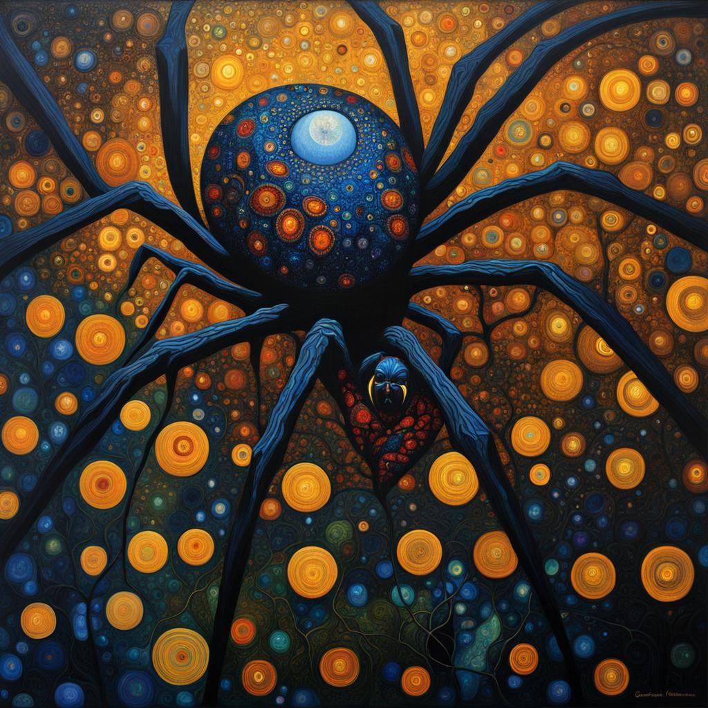 Mystic Spider on Karstic Rocks, Oil Painting
