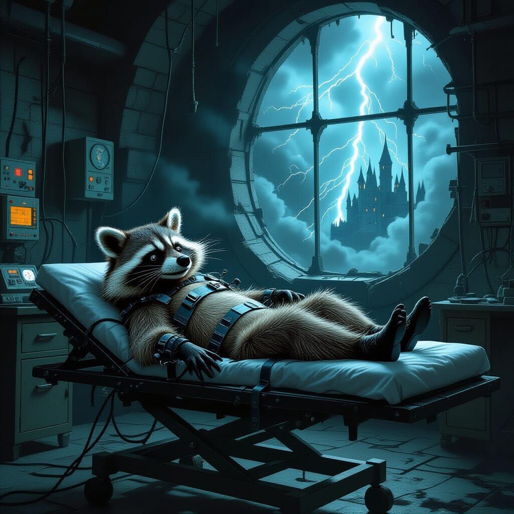 Raccoon-Stein in a Classic Horror Scene