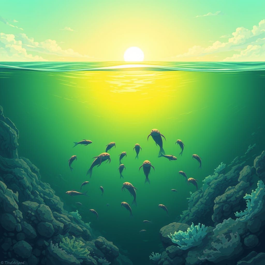 Alien Ocean in Vibrant Green Depths