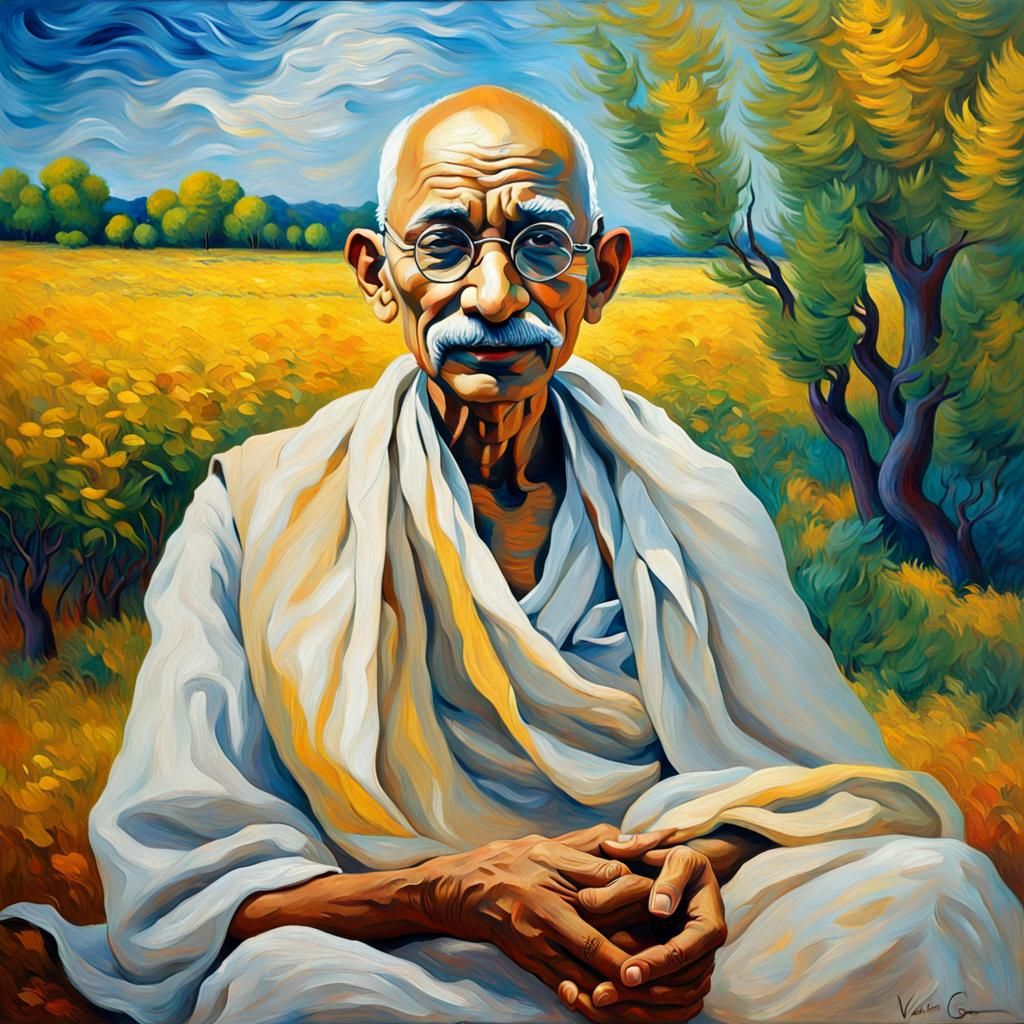 Mahatma Gandhi in Post-Impressionistic Oil Painting