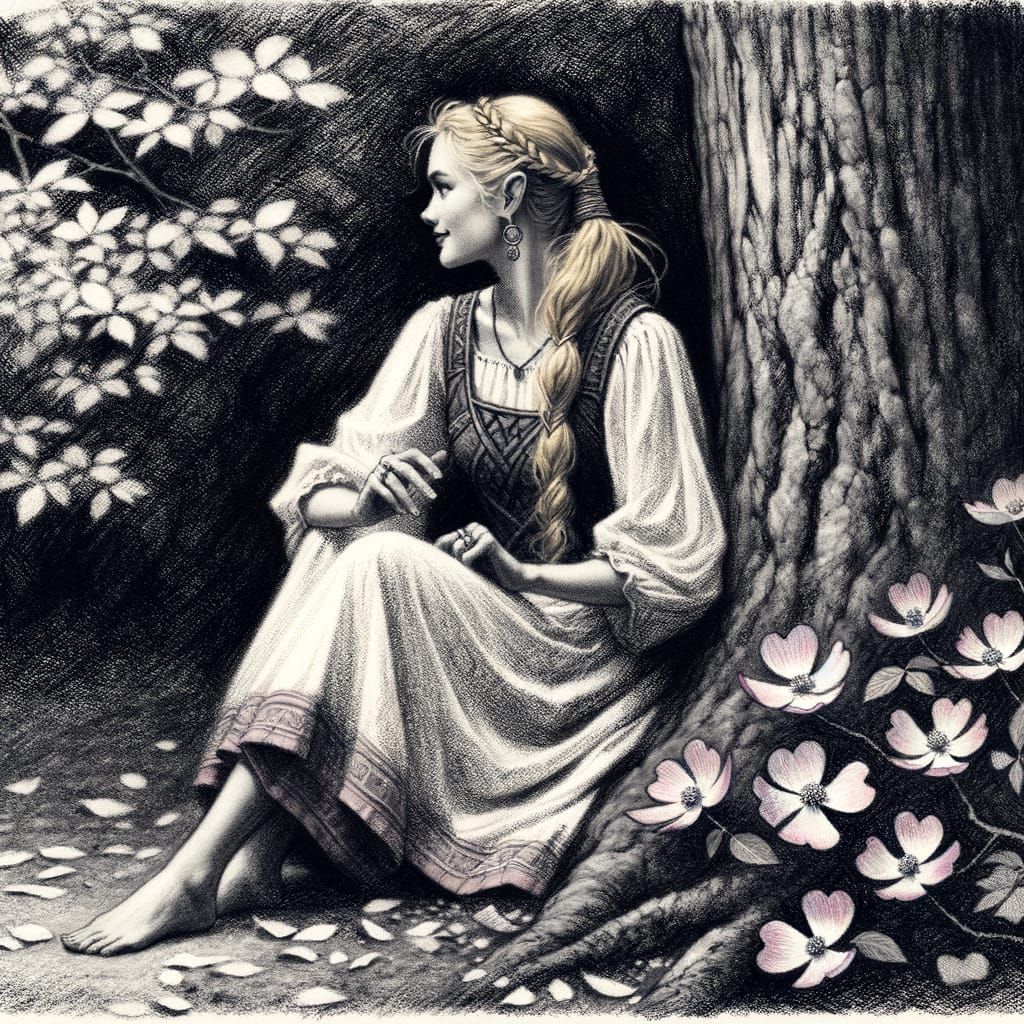 Norse Goddess of Love in Charcoal Sketch Style