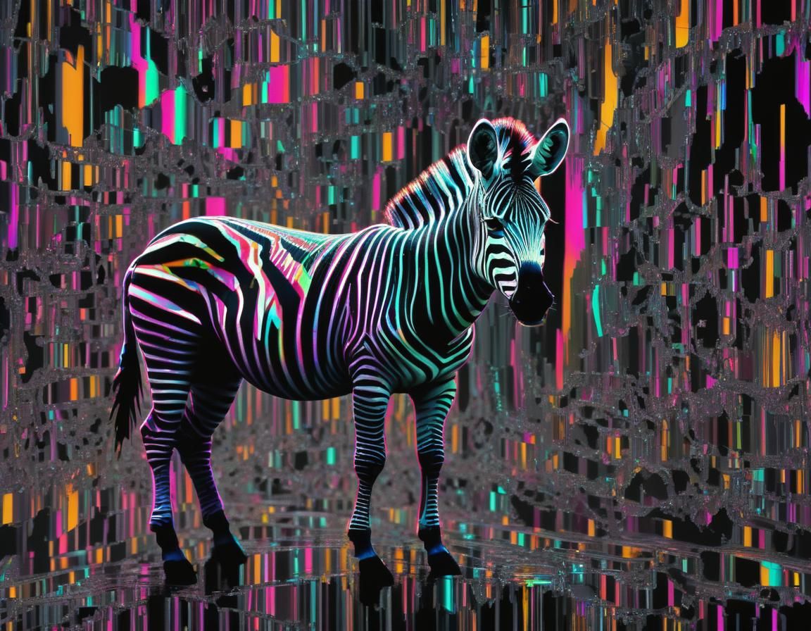 Glitchy Zebra on Broken TV in Glitch Art Style