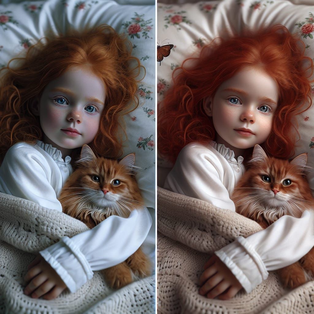 Hyper-Realistic Digital Art: Girl and Cat Sleeping