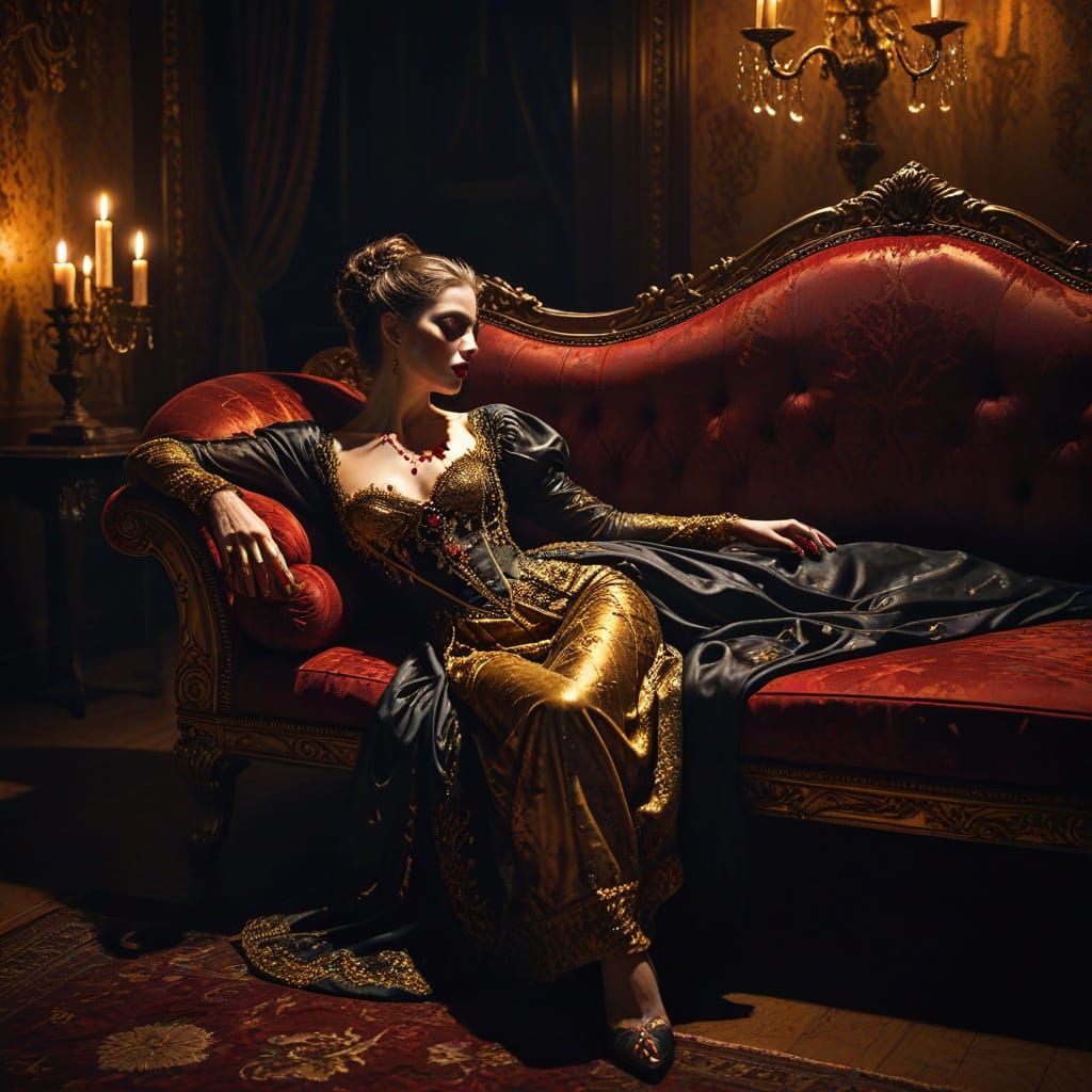 Ethereal Vampire in Opulent Baroque Splendor