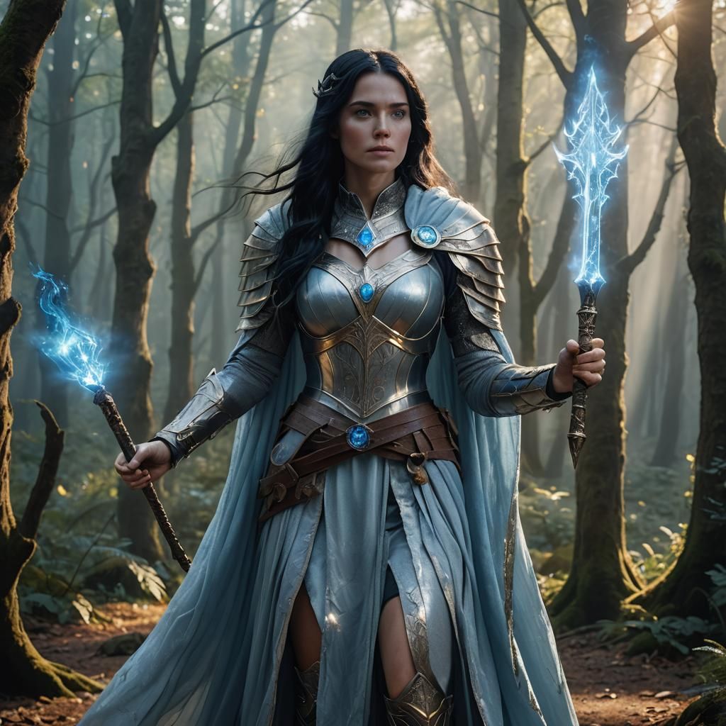 Mystical Female Wizard in Silver Armor