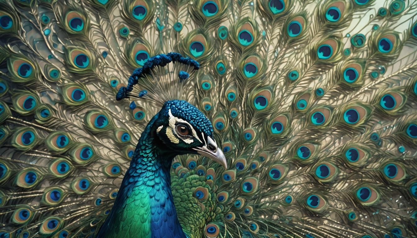 Majestic Peacock with Vibrant Feathers in Anime Style
