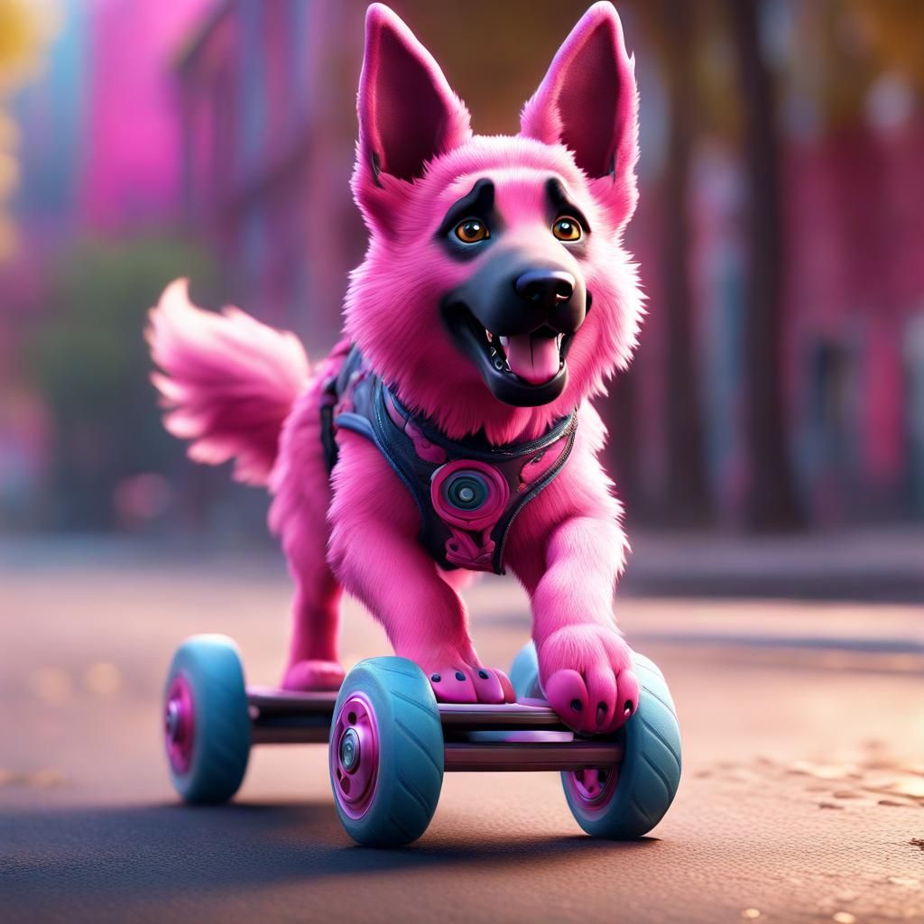 Pink German Shepherd Dog on Roller Blades