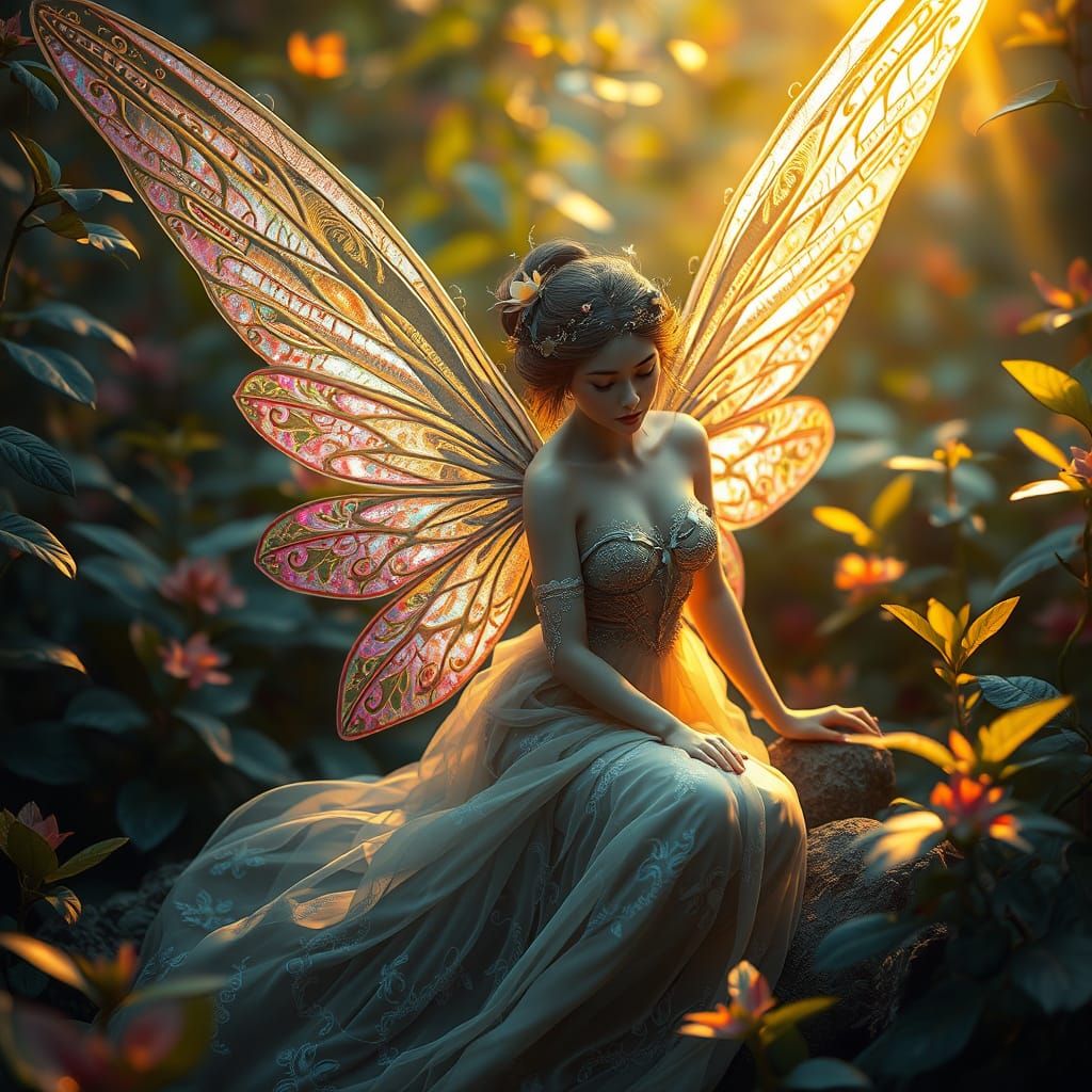 Ethereal Fairy in Lush, Vibrant Foliage