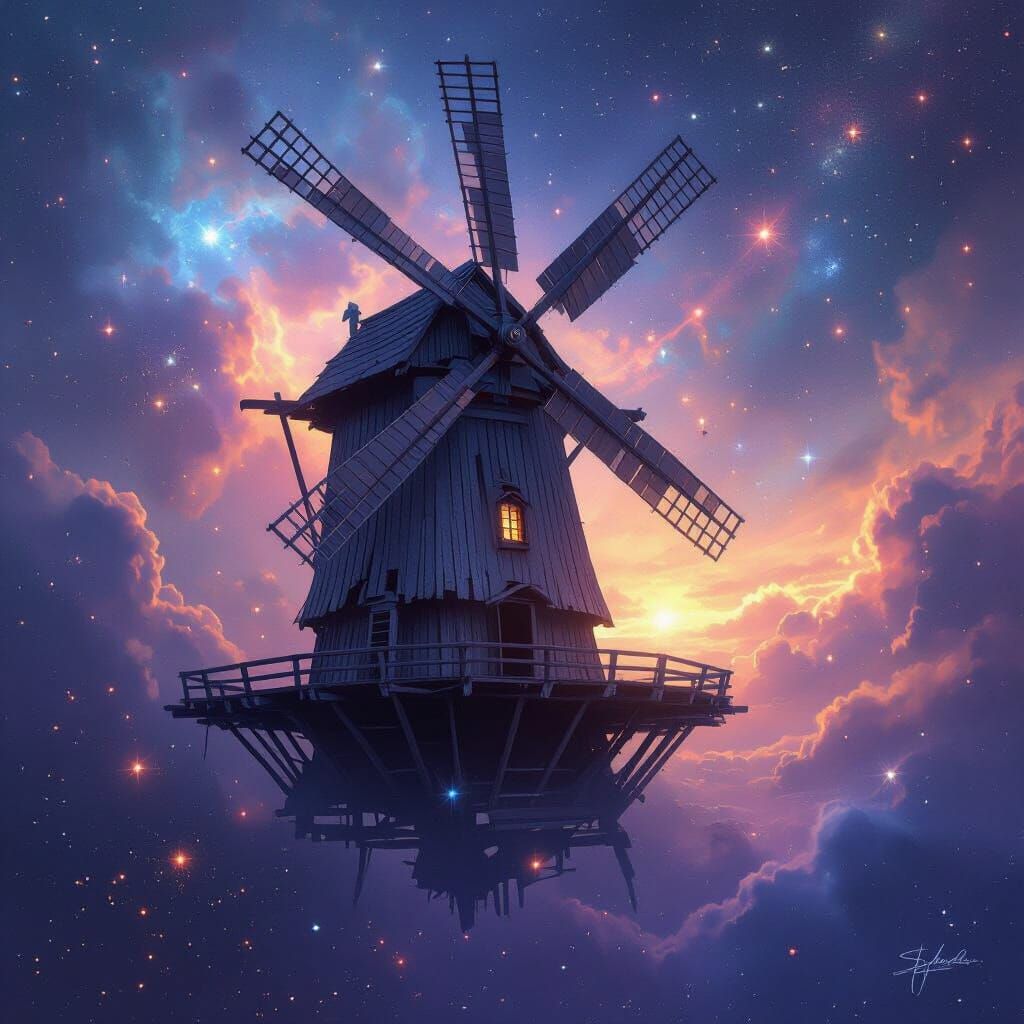 Derelict Windmill Drifts Through Cosmic Nebula