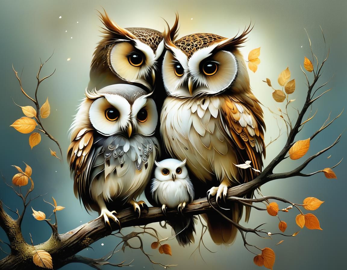 Cute Owls in Entangled Surrealist Detail