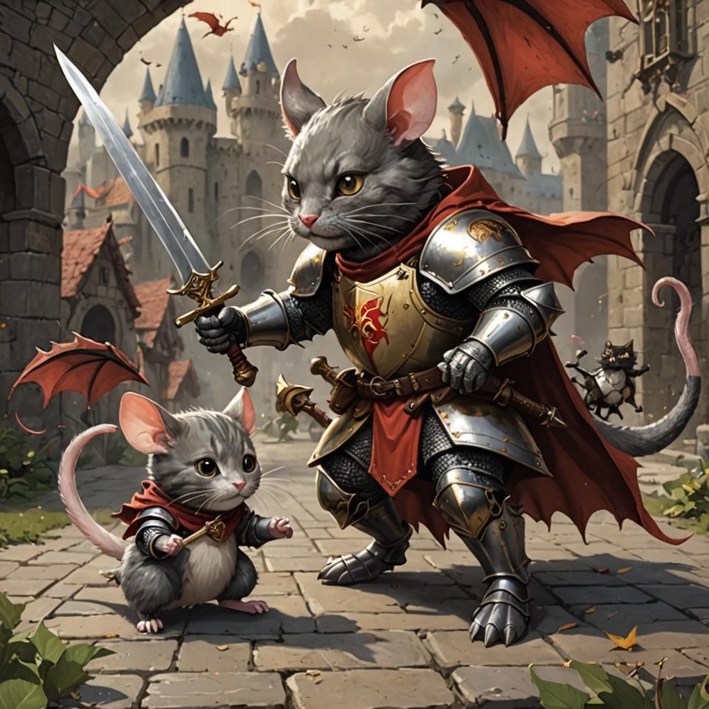 Mouse Knight Battles Dragon Cat in Epic Showdown
