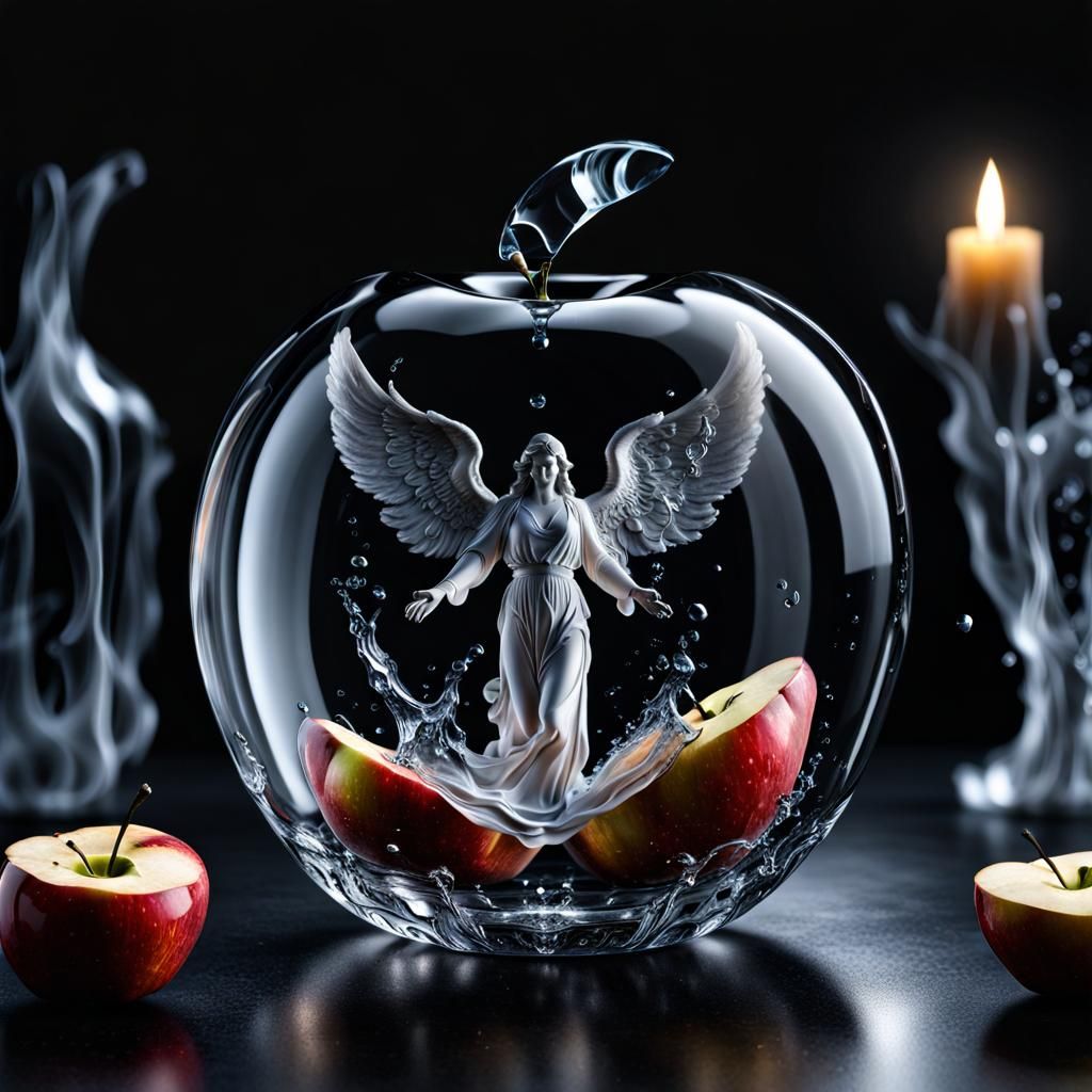 Levitating Crystal Apple with Shining Angel