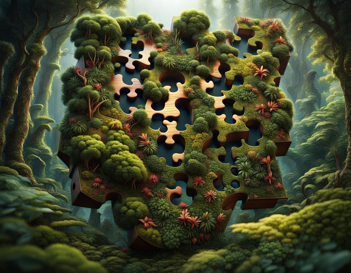 Living Jigsaw Puzzle Forest in 8K Resolution