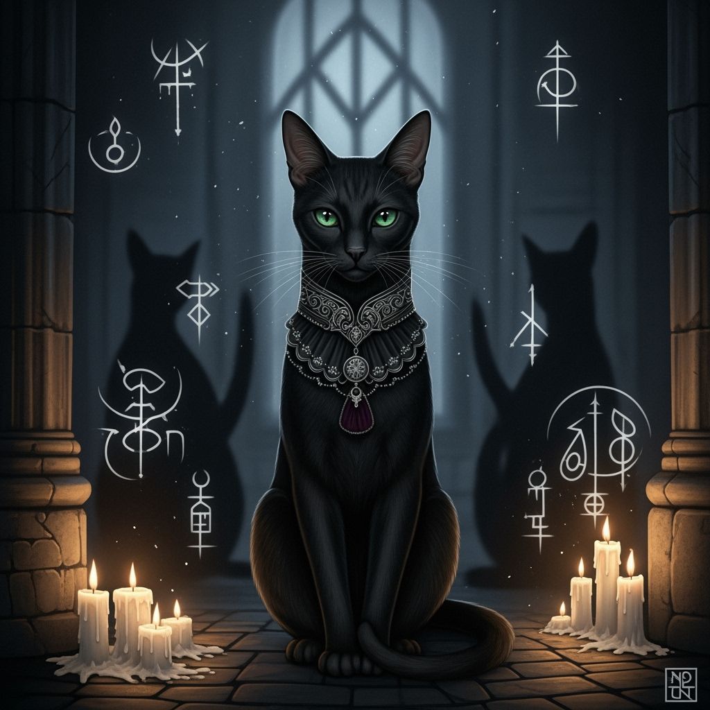 Gothic Cat in Candlelit Shadows, Digital Art