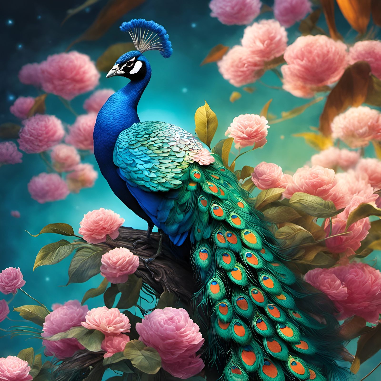 Bioluminescent Peacock: Hyperrealistic Digital Art