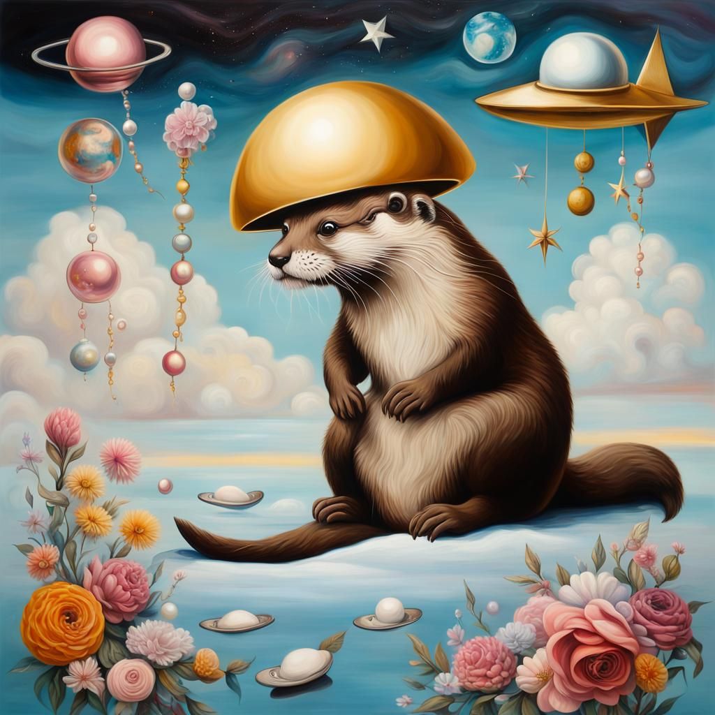 Surreal Otter with Scissors in Salvador Dali Style