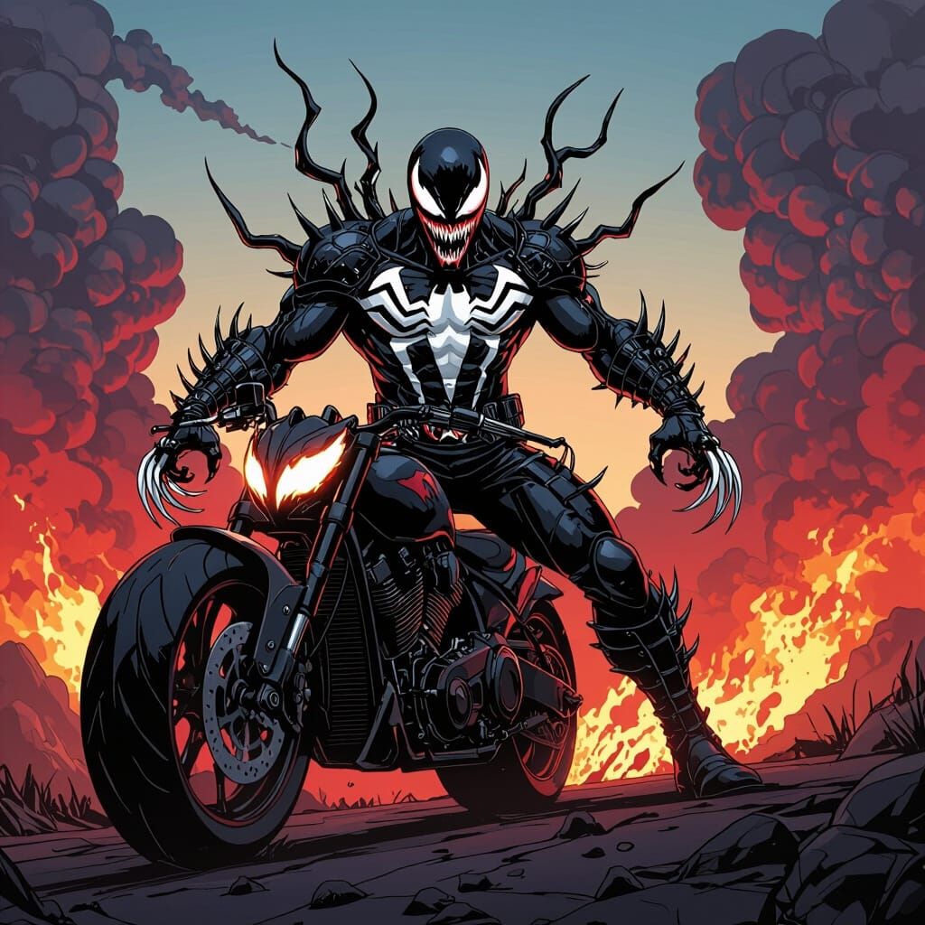 Venomized Ghost Rider and Bike in Volcanic Ash
