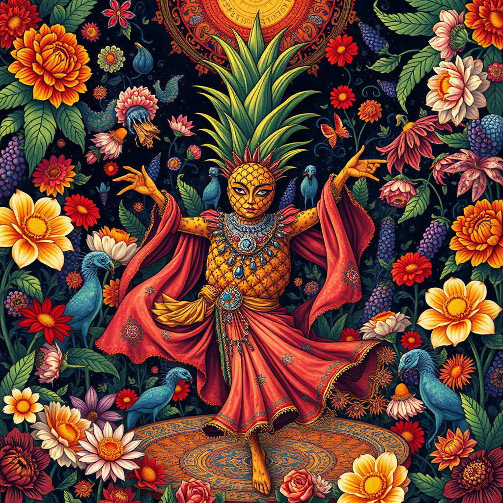 Ornate Pineapple Humanoid's Theatrical Dance in Baroque Styl...