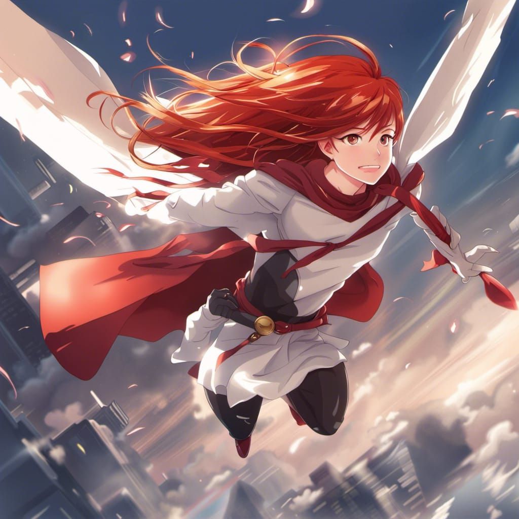 Red-Haired Superheroine in Anime Style, 4K