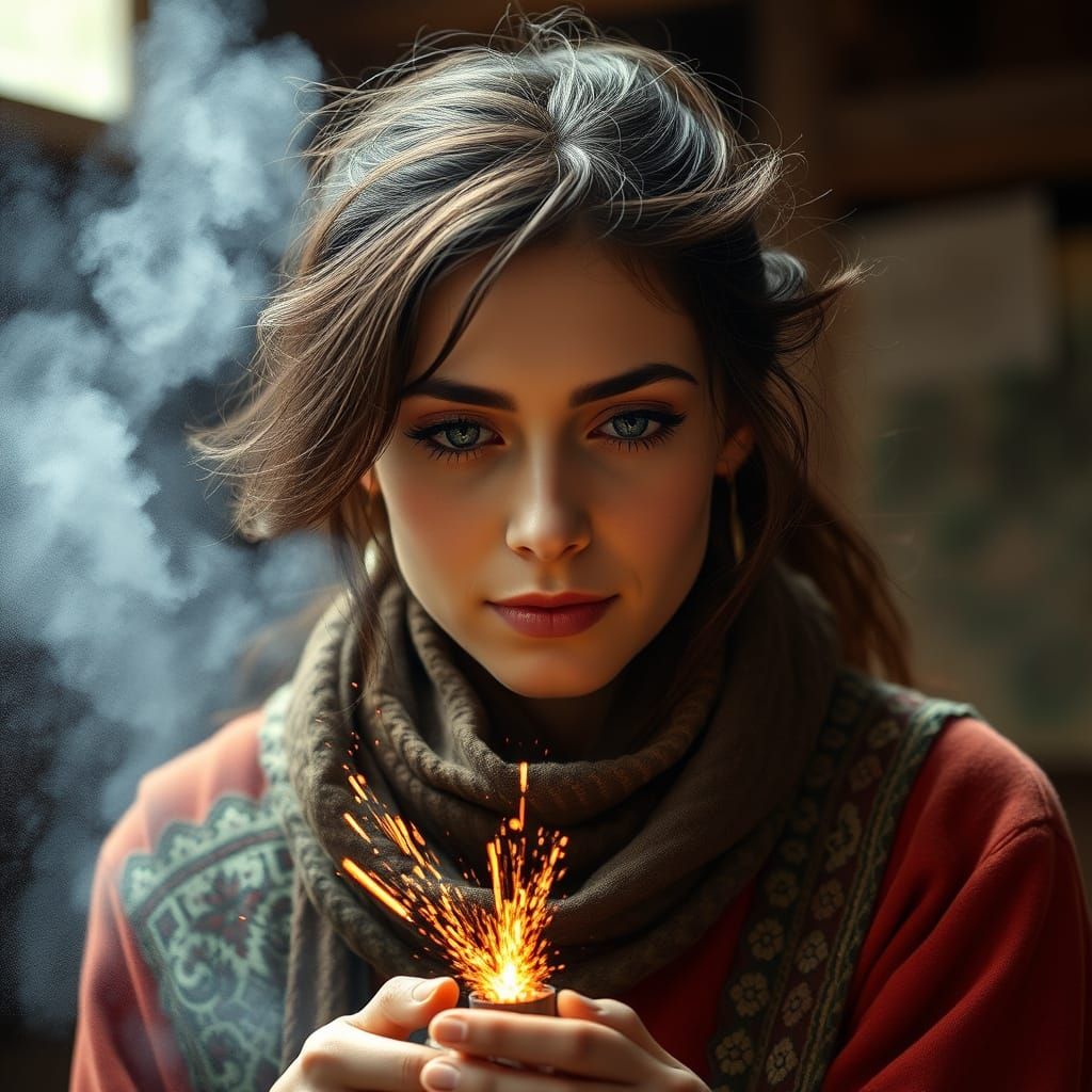 Hyperrealistic Woman Crafting Dynamite from Clay