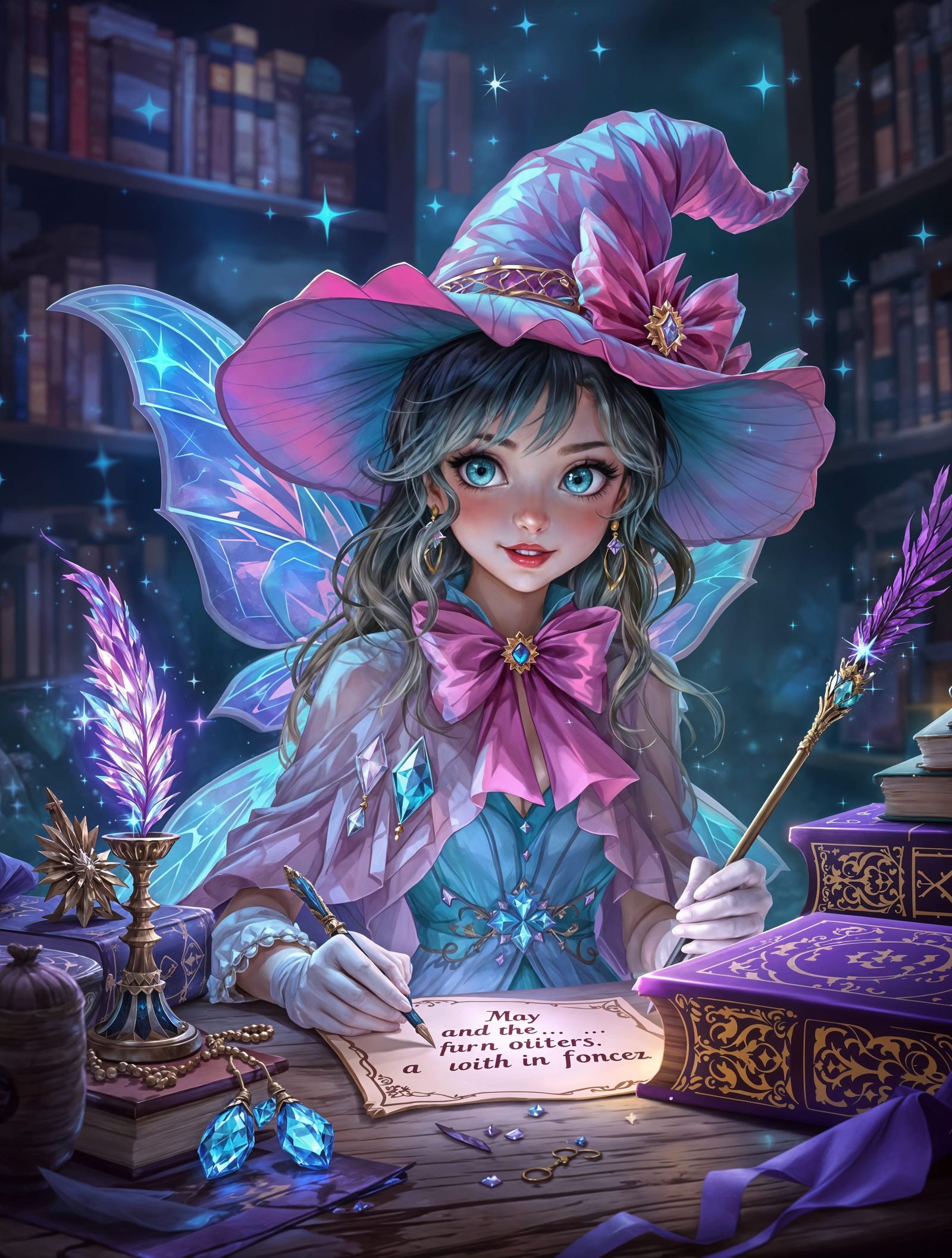 Enchanted Librarian in Whimsical Library