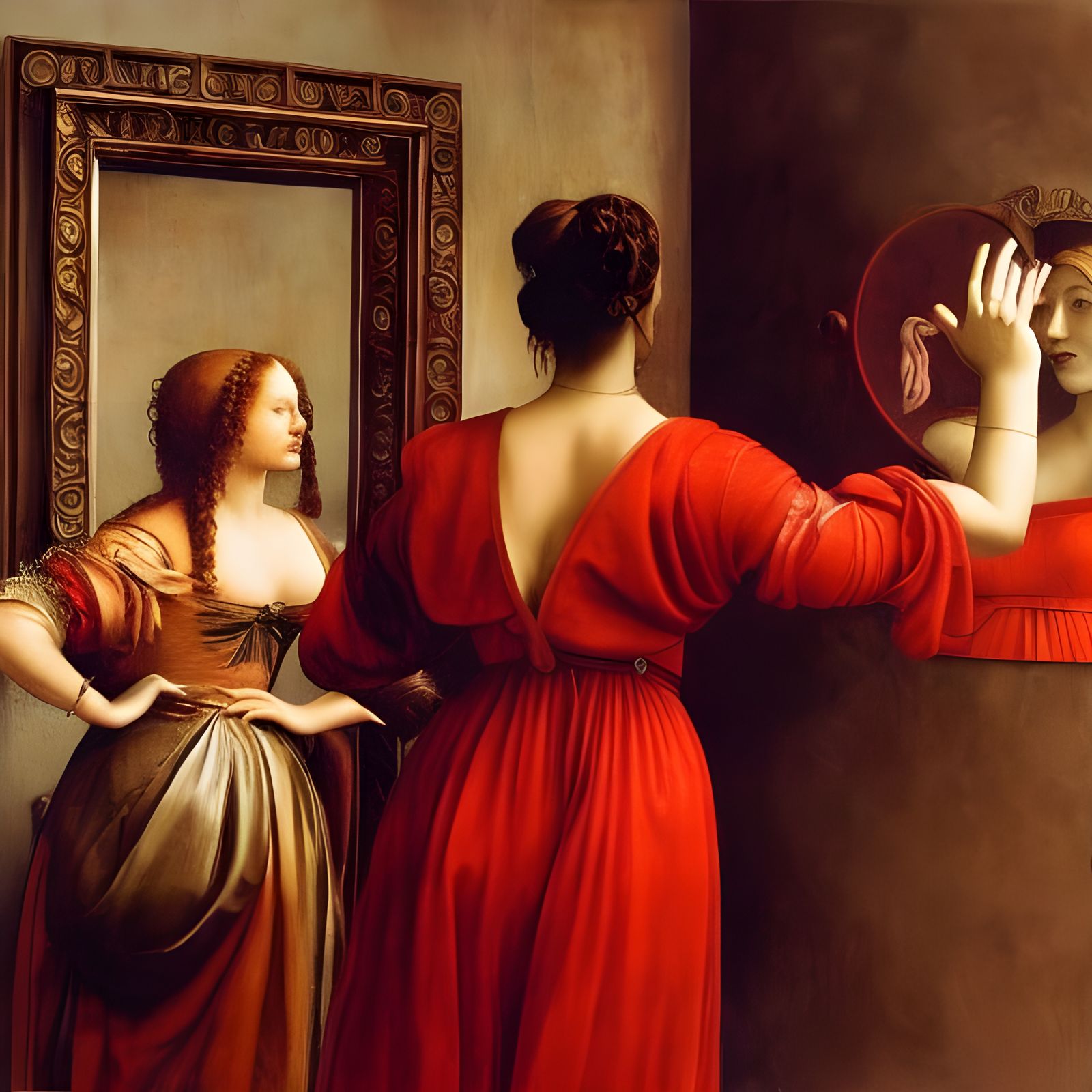 Renaissance Women in Mirror Portrait: Hyperrealistic Paintin...