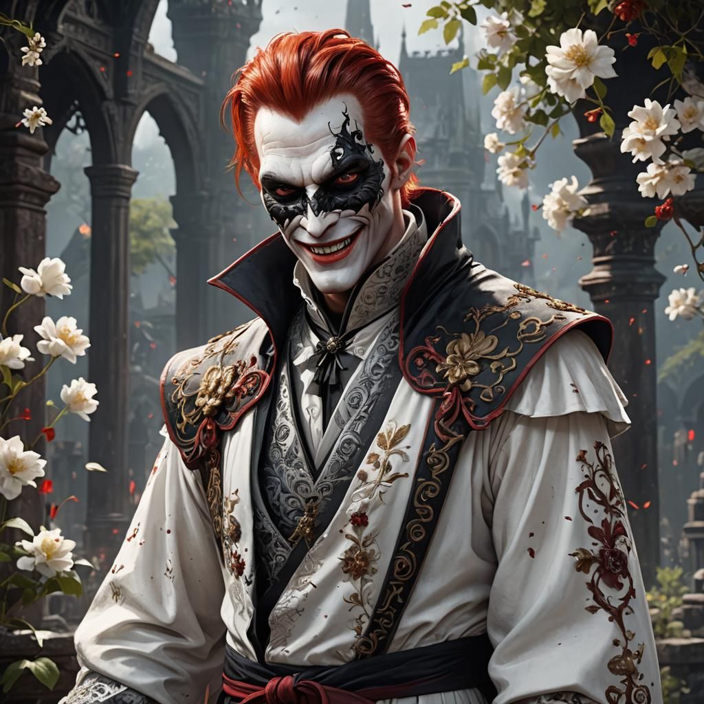 Smiling Vampire with Red Hair in Fantasy Art