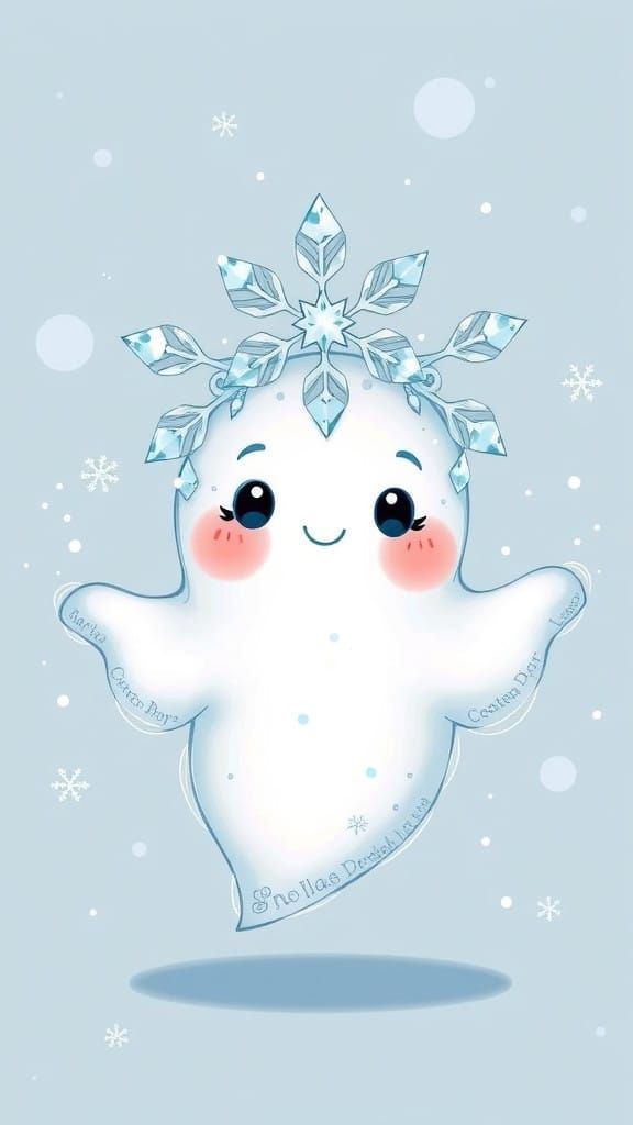 Whimsical Winter Ghost in Sparkling Snowflake Crown
