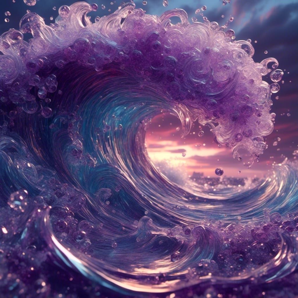 Translucent Purple Ocean Wave in Digital Painting Style