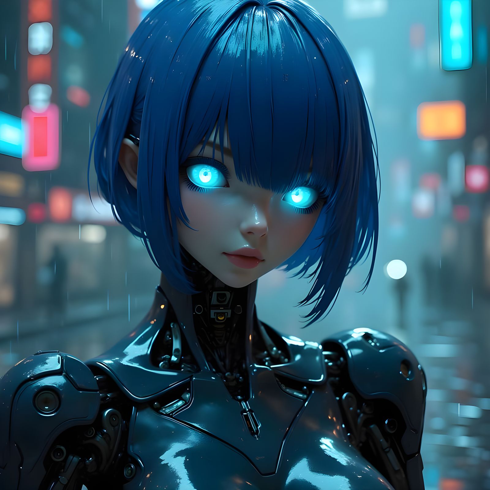 Cyberpunk Android Goddess in Neon Cityscape