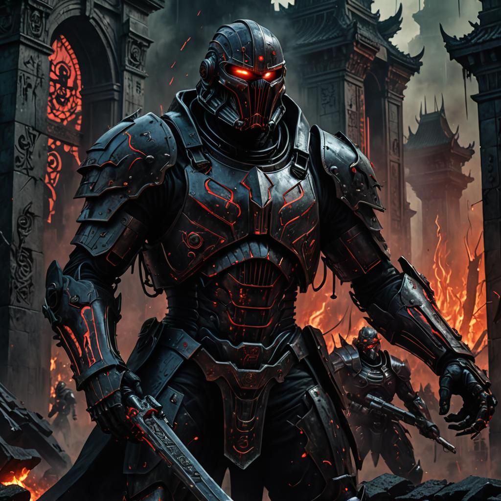 Daemonic Uruk-Hai Breaching Imperial Palace in Cyberpunk Sty...