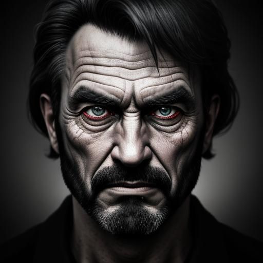 Eerie Portrait of a Lunatic Figure in Dark Lighting