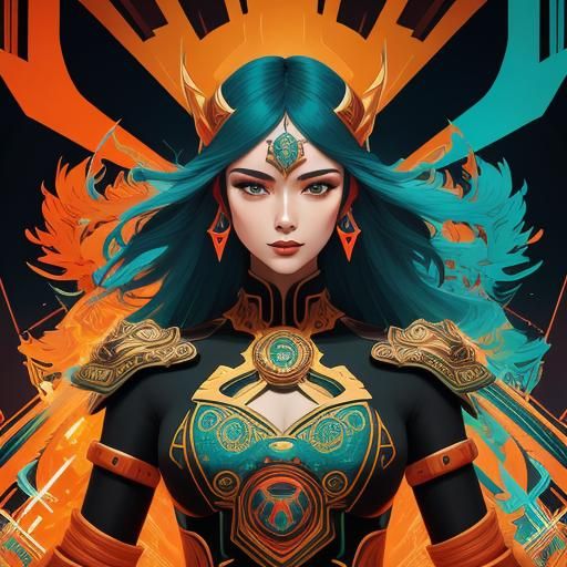 Mystical Warrior in Fiery Temple, Hyperdetailed Digital Art