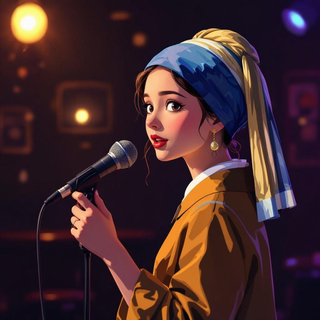 Vermeer Inspired Girl Sings Karaoke in Anime Style