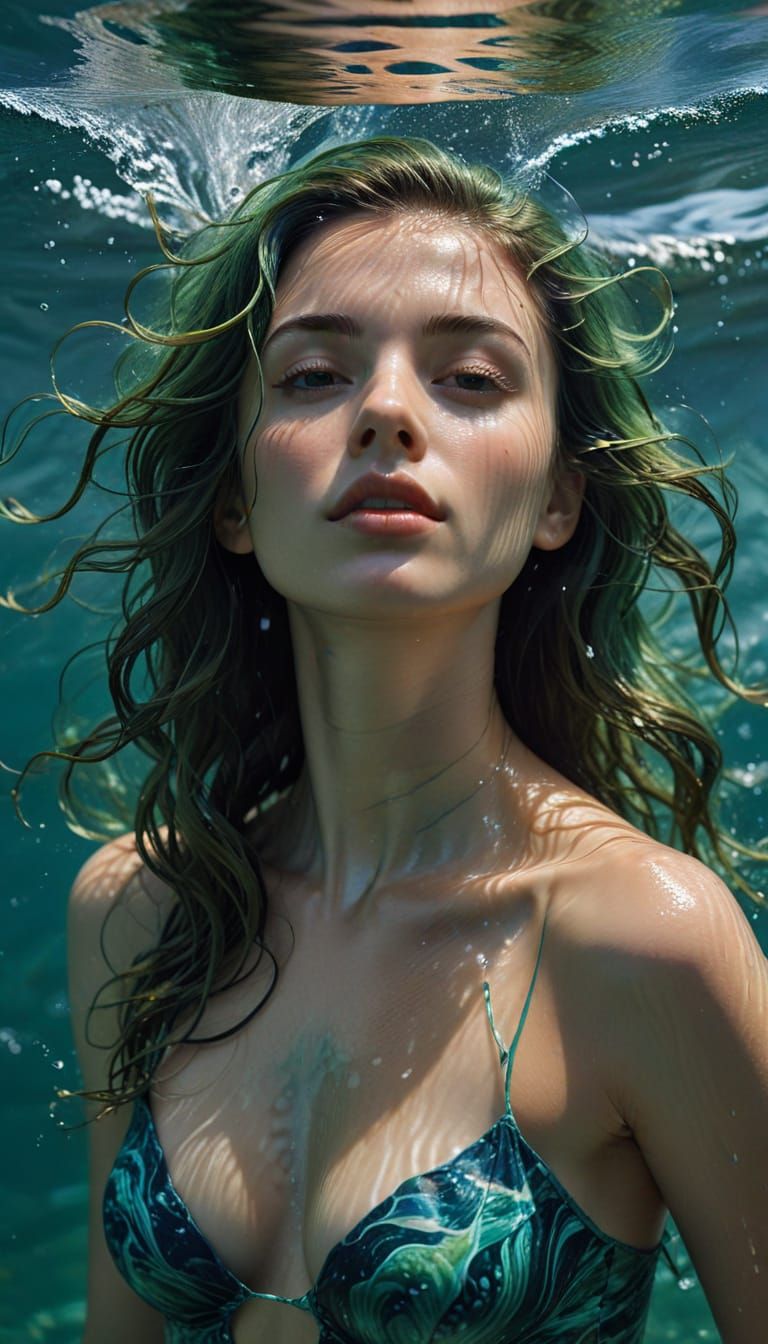 Woman Submerged in Water with Flowing Hair