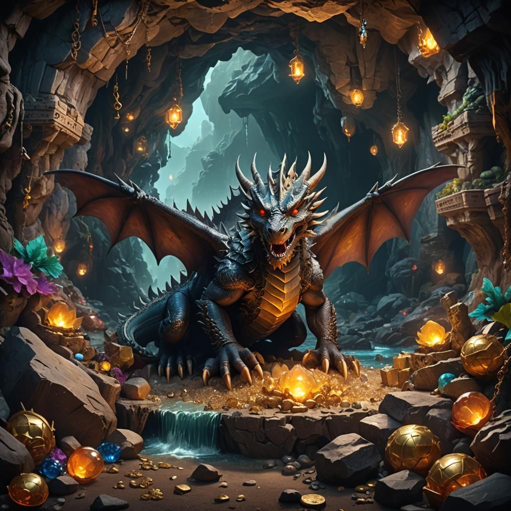 Dragon's Treasure Cave: Detailed Matte Painting