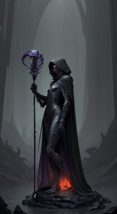 Orange Glass Skeleton Statue in Dark Fantasy Style