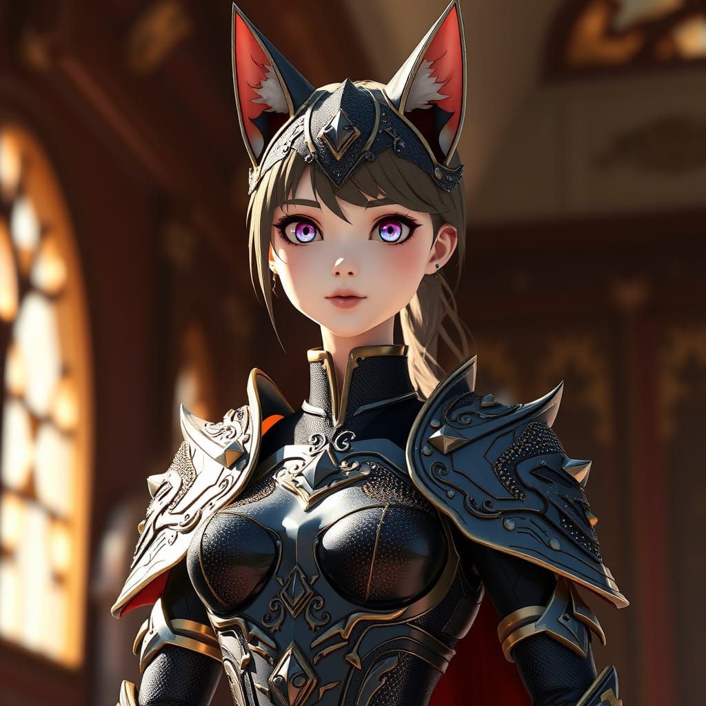 Feline Goddess Wears Medieval Futuristic Armor