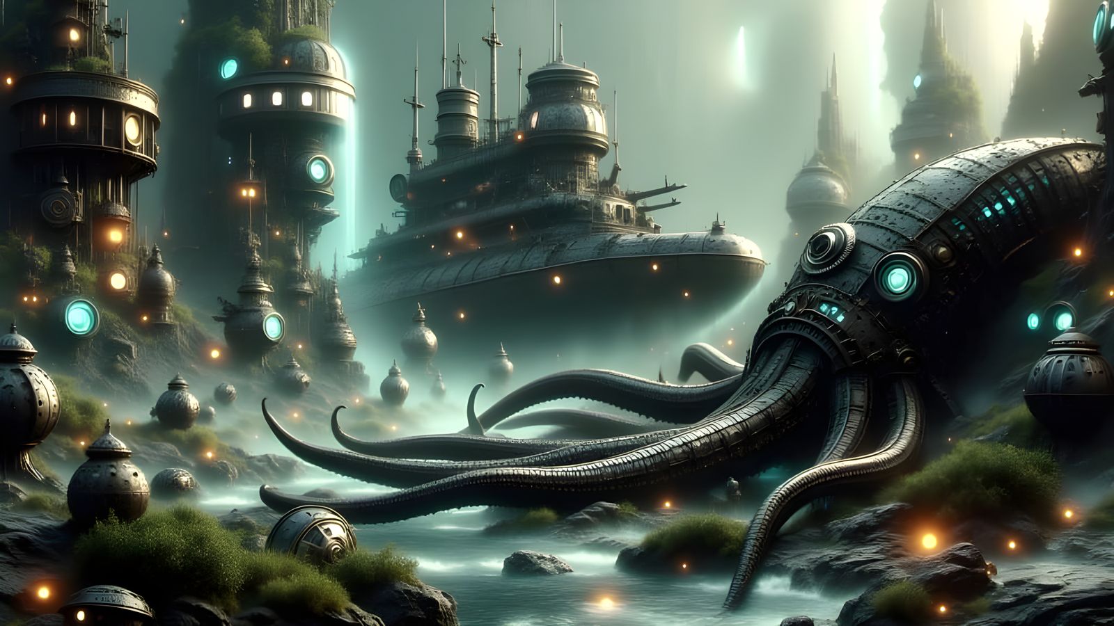 Underwater Steampunk Metropolis in War-Torn Labyrinth