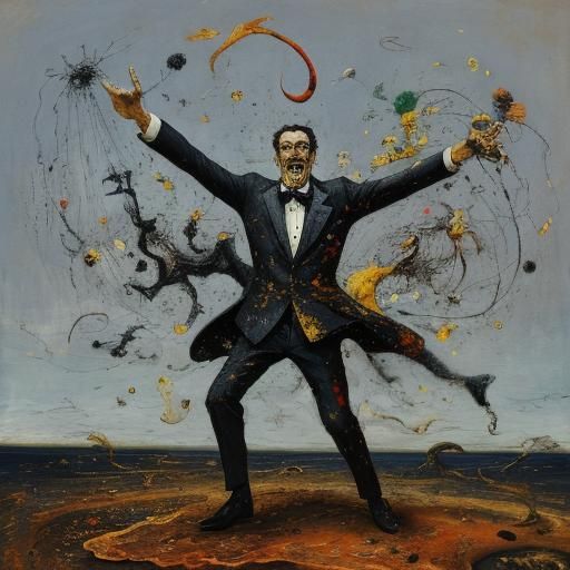 Surreal Ink Splatter Art of a Melancholic Jester